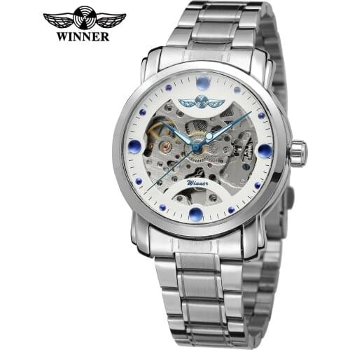 Fashion Winner Top Brand Blue Ocean Casual Designer Full Stainless Steel Men Skeleton Watch Mens Watches Luxury Automatic Clock