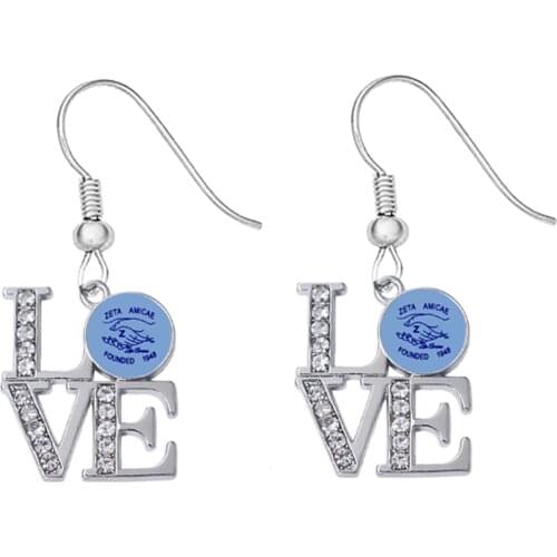 Eco friendly Metal Sticker Inlaid Light Blue ZETA Amicae Earrings Greek Letter Sorority Ear Rings For Lady