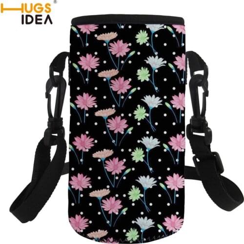 HUGSIDEA 500ML Sports Water Bottle Case Insulated Floral Daisy Bag Neoprene Pouch Holder Sleeve Cover Carrier for Mug Bottle Cup