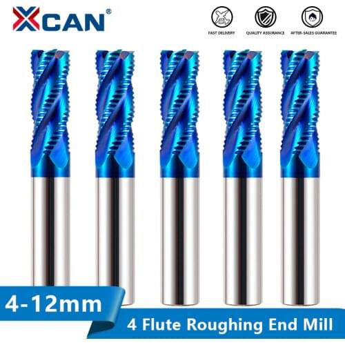 XCAN Milling Bits End Milling Cutter 4mm-12mm Roughing End Mill 4 Flute Spiral Carbide Router Bit CNC Milling Tool