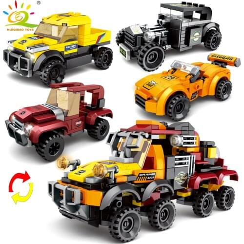 HUIQIBAO 359pcs 4in1 City Speed Champion Racing Car Building Blocks Automobile 4 Sport Super Racers Figures Bricks Children Toys