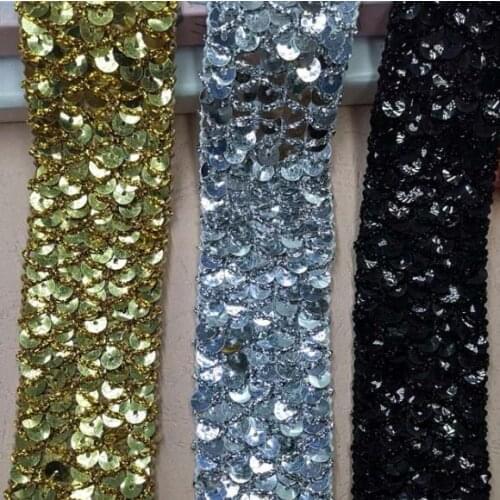 45Yards Sequins Lace Ribbons Gold Silver Elastic Lace Trims Stretch Fabric Dance Dress Paillette Applique DIY Sewing Accessories