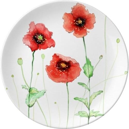 Corn Poppy Red Flower Watercolour Dessert Plate Decorative Porcelain 8 inch Dinner Home