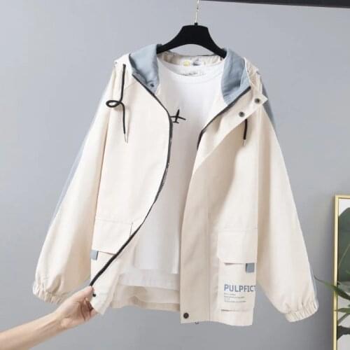 2021 Spring Autumn Women Jacket Fashion Hooded Outwear Women Loose Coat Jackets Female Windbreakers Tops Student Jackets Zipper