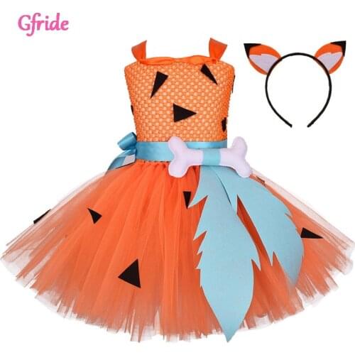 Halloween Cosplay Fox TUTU Dresses For Girl Casual Clothes Toddler Kids Formal Party Orange Cute Fox tail Costumes with headband