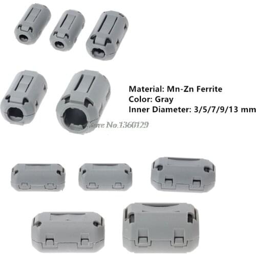 Multi Size Ferrite Core Cord Ring Choke Bead RFI EMI Noise Suppressor Filter for Power Cord USB Cable Antenna Audio Cable Gray