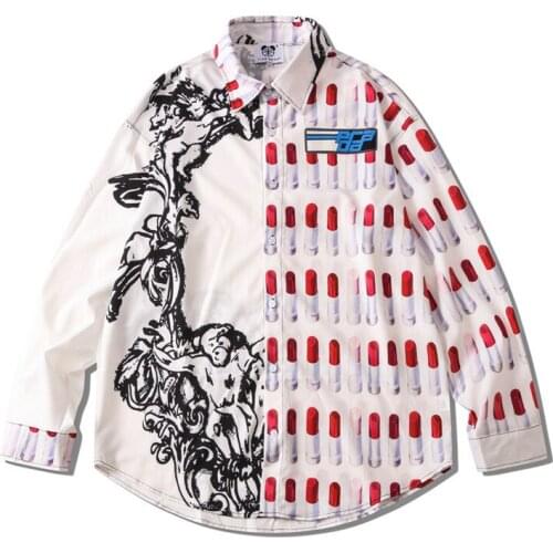 2020Autumn New Mens Fashion Patchwork Print Shirts Korean Style Long Sleeve Loose Oversized Shirt For Man Camisa Hawaiana Shirt