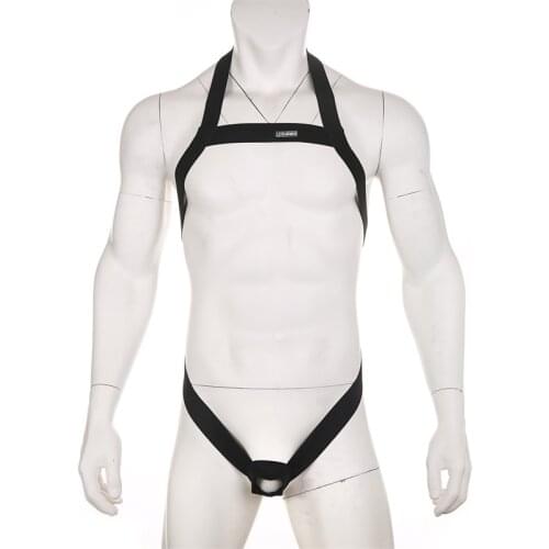 Male Lingerie Halter Harness Hollow Out Mens Elastic Chest Strap Bodysuit Muscle Arnes Hombre with Penis O Ring Body Costume