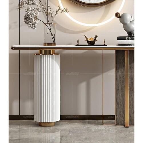 End view platform simple modern porch cabinet Italian minimalist decorative cabinet rock board porch table stainless steel light