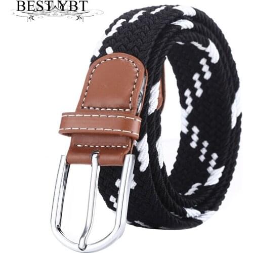 Best YBT Unisex belt new rerto elastic force weaving canvas belt casual simple Alloy pin buckle Men and Women belt