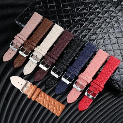 Leisure Watch Strap 8mm 10mm 12mm 14mm 16mm 18mm 20mm 22mm 24mm Genuine Leather Woven Pattern WristWatch Belt Soft Band Blue