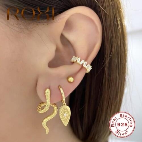 ROXI Punk Animal Snake Cartilage Earrings for Women Girls Cute Insect Bee Cat Piercing Lovely Stud Earring Silver 925 Jewelry