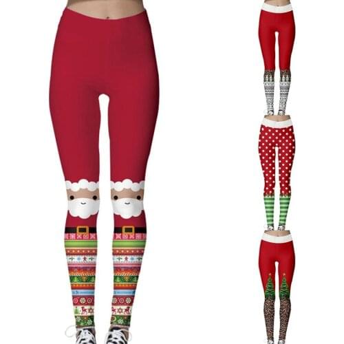 Christmas Leggings Womens Santa Claus Leggings Holiday Pants Autumn and Winter Tight Elastic Leggings