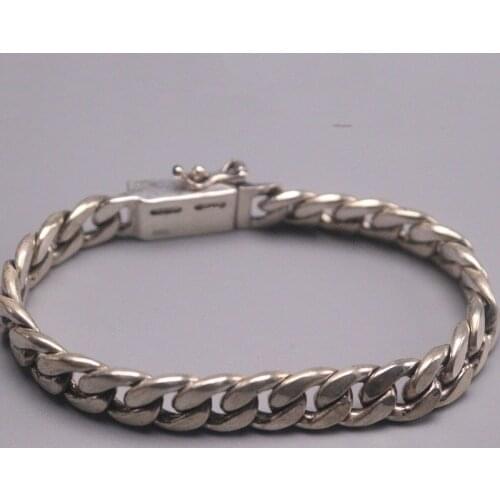 Solid S925 Sterling Silver Bracelet Women Men Luck Curb Tank Chain Link Bracelet 6.89inch 8mmW 31-32g