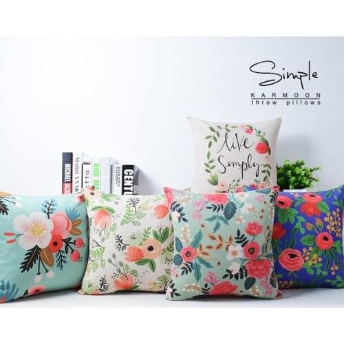Modern Decorative Pillows Cases Red Floral Cushion Cover Home Decor Blue Flower Throw Pillowcase Green Cushion Cover 45x45cm