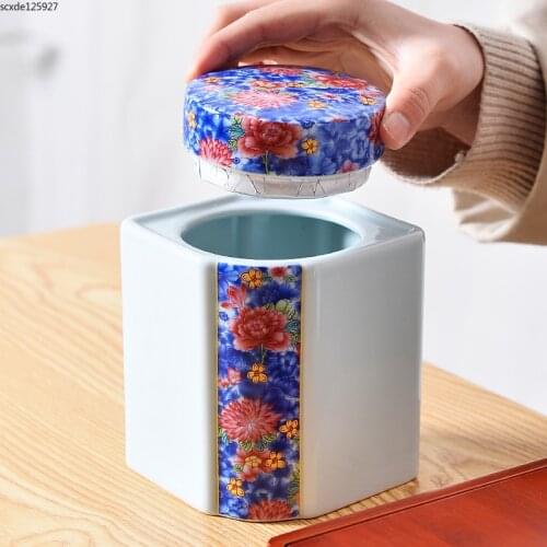 Modern Painted Flower Ceramic Storage Jar Household Candy Tea Caddy Coffee Bean Small Object Sealed Storage Jar Home Decoration