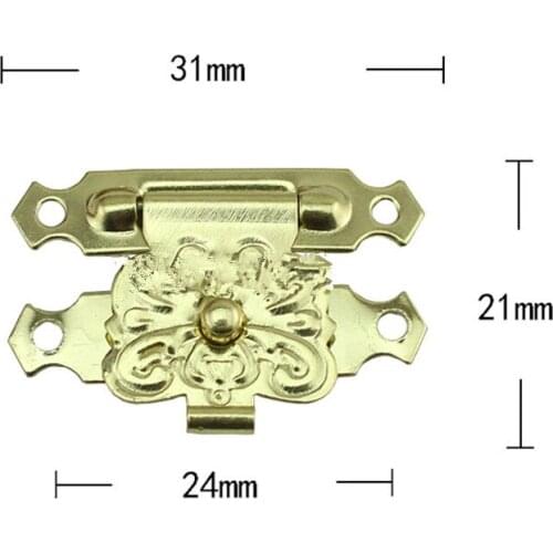 Antique Iron Jewelry Box Padlock Hasp Locked Wooden Wine Gift Box Handbag Buckle Hardware Accessories,Yellow Color,31*21mm,4Pcs