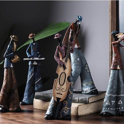 Creative Resin Rock Band Figurines Retro Musical Instrument Musician Statue Home Decoration Saxophone Guitar Singer Sculpture