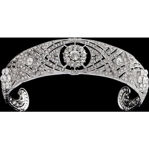 SLBRIDAL Alloy Rhinestone Crystal Cubic Zirconia Wedding Tiara Crown Bridal Hair Accessories Bridesmaids Princess Women Jewelry