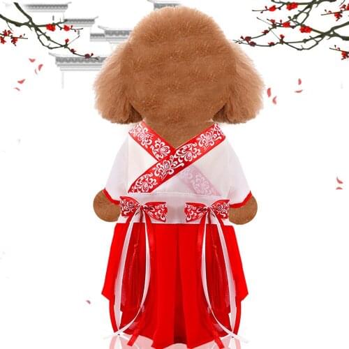 Asian Style Dog Clothes Pet Party Princess Dress Bow Skirt For Small Dogs Clothes Silk Ribbon Chihuahau Pet Supplies Chiffon