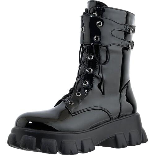 Street Fashion Cross-Lace Motorcycle Boots Thick-Soled Lightweight Autumn Or Winter Two Kinds Of Lining Knee-Length Women’S Boot