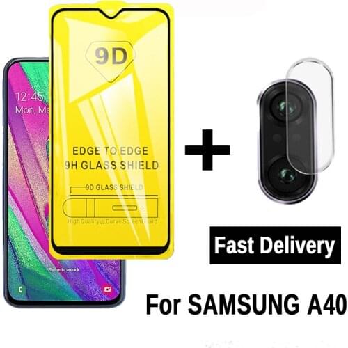 2 in 1 9D Full Glue Tempered Glass For Samsung A40 A 40 Screen Protector & Camera Lens On SM A405F 64gb Protective Glass Film