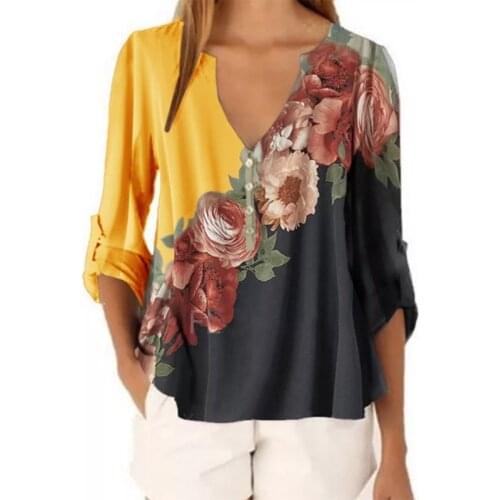 2020 New Summer Short Sleeve Shirt Sexy V-neck Floral Print Tops Blouse Fashion Casual Shirt