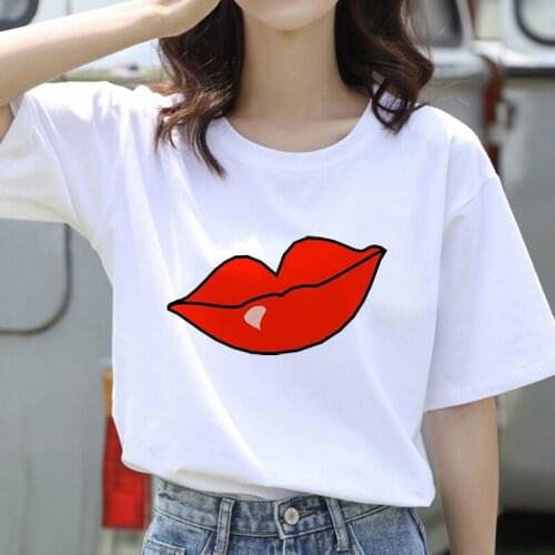 Women T-shirts 90s Fashion Sexy Lips Printing Cartoon Ladies Print Graphic T Top Lady Shirt Female Tee T-Shirt