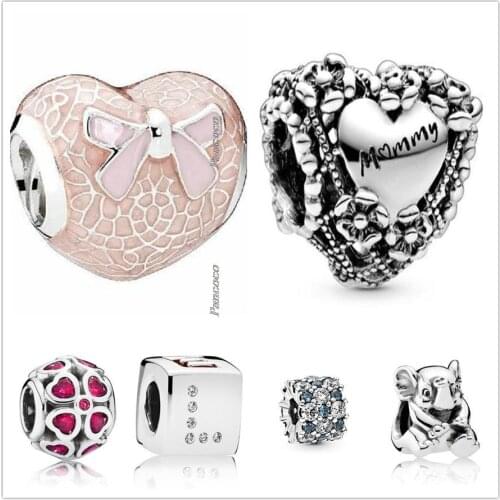 Original 925 Sterling Silver Openwork Flower Love Heart Mummy Charm Beads Fit Women Pandora Bracelet & Necklace Jewelry