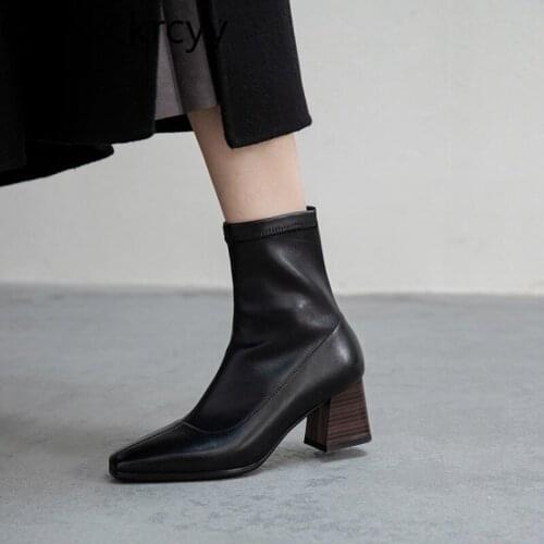 Winter The New fashion British style Square head Thick heel Short tube Martin boots black brown Sexy High heels Women boots