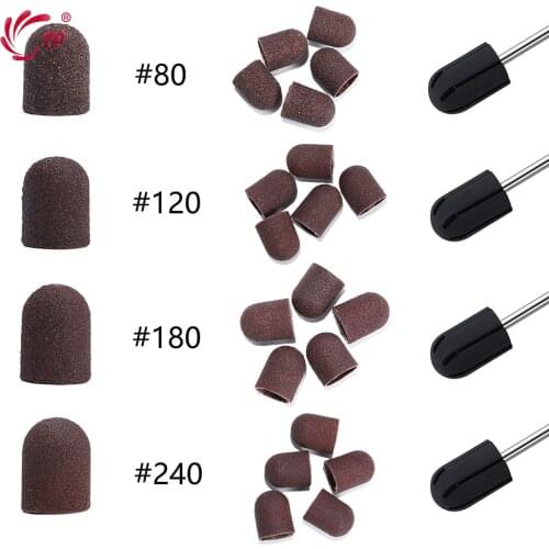 10Pcs 180# 13*19mm Nail Drill Bits Sanding Bands Block Caps Rubber Mandrel Grip Machine For Pedicure Nail Drill Bit Accessories