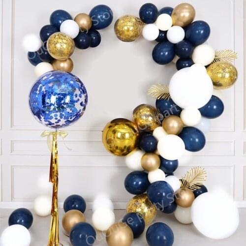 100pcs navy Blue Balloon Garland Arch Kit metal gold Blue Confetti Latex Balloons 18inch white Baby Shower Wedding Birthday Part