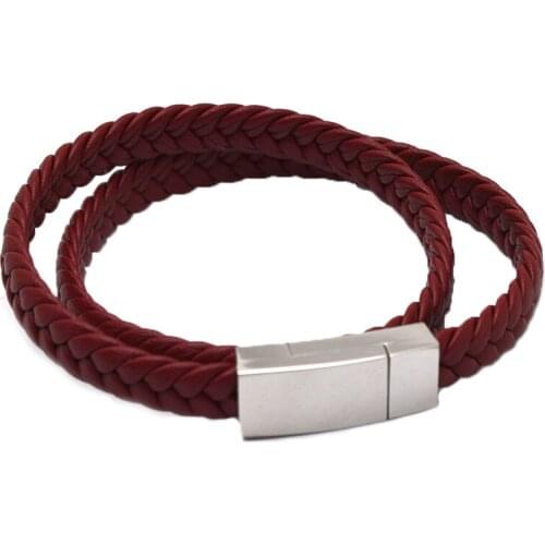 5pcs/lot Punk Men Jewelry Red Braided Leather Bracelet Stainless Steel Magnetic Clasp Fashion Bangles leather wrist bracelets