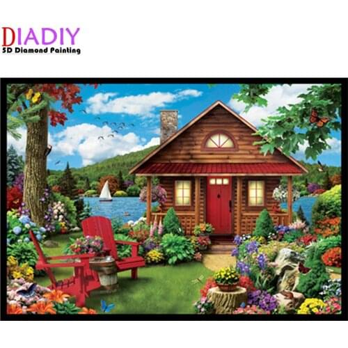 5D DIY diamond painting cartoon landscape house rhinestone painting round diamond mosaic home decoration