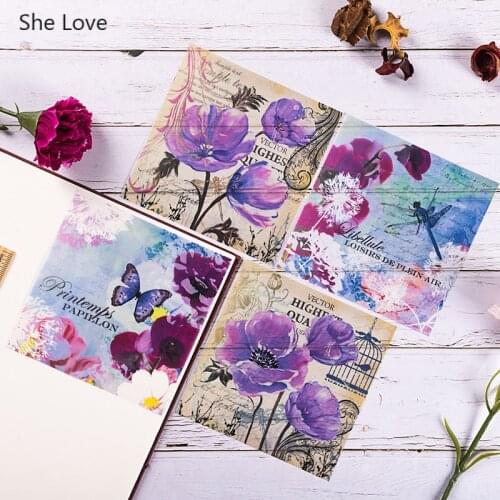 Chzimade 8Pcs/lot Purple Dream Flower Decorative Vellum Paper Sticker For DIY Journal Diary Planner Scrapbooking Crafts