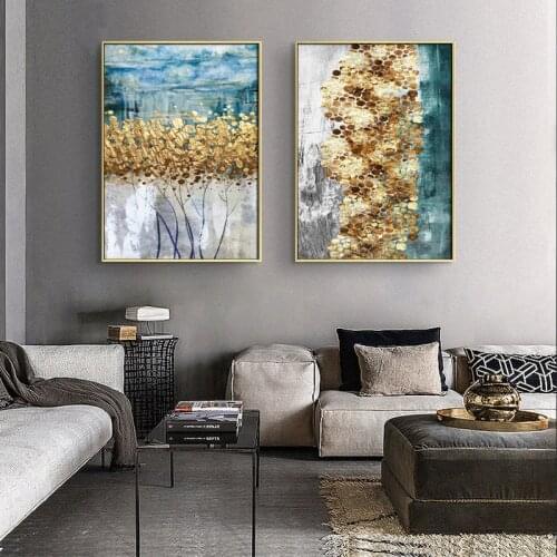 Abstract Modern Golden Fortune tree Art Paintings Poster Print Wall Picture For Corridor Living Room Restaurant Decor