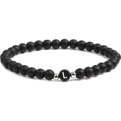 Initials Bracelets Women Men 6mm Matte Onyx Stretchable Trendy Name Abbreviation 26 Letters Personal Gift