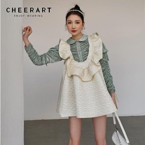 CHEERART Quilted Ruffle Winter Dress Women Designer Sleeveless Beading Emboss Mini Backless Tank Dress Elegant Fashion 2020