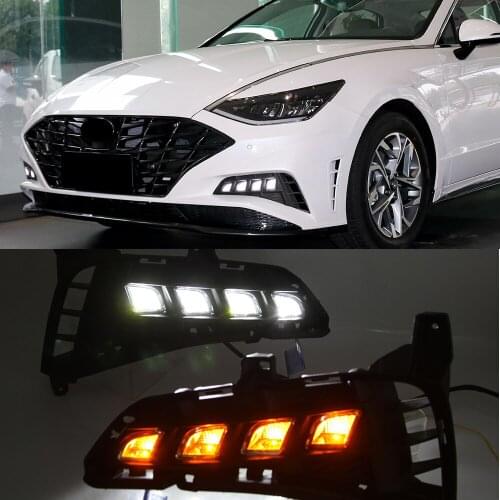 CSCSNL 1 Pair Car DRL LED Fog Lamp Daytime Running Light with Dynamic Yellow Turn Signal For Hyundai Sonata 2021 2022