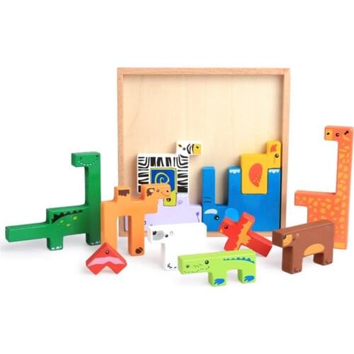 Creative animal shape building blocks toy children wooden jigsaw educational toy game toy children gift