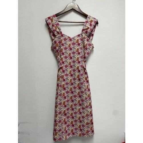 Elfbop Ladies Floral Printed Strap Short Dress With Waist Ties & Back Elastic Detail