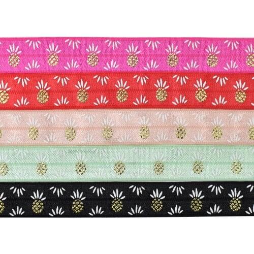 HSDELASTIC Foe 5/8 inch Heat transfer printed pineapple Series on fold over elastic 50Yards/Roll