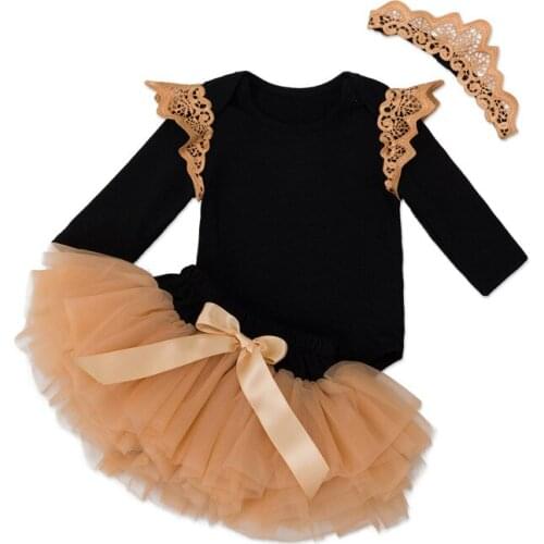 Newborn Baby Clothing Sets Boutique Outfits Princess Girls Costume Bodysuit+Gold Crown+TUTU Skirt 3pcs Babys Set Birthday Gift