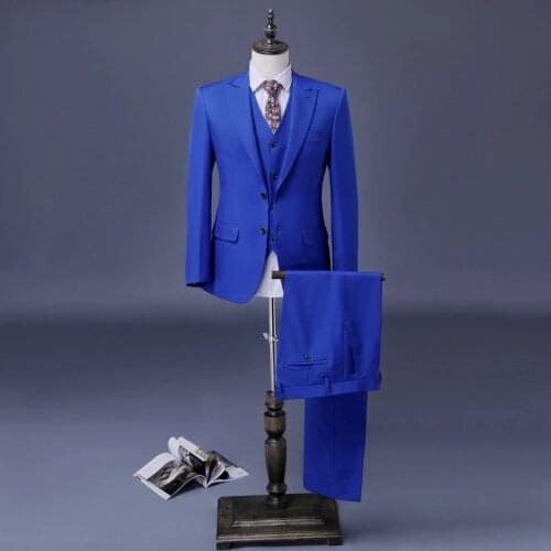 Royal Blue Bridegroom Suits Custom Made Double Breasted Tuxedos 3 Pieces Wedding Suits For Men Groomsman Suits Business Suits