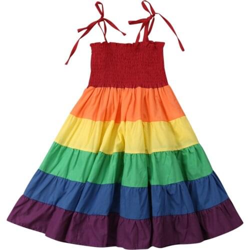 Summer Toddler Baby Girls Clothes Strap Rainbow Pageant Party Princess Dress Sundress Colorful Clothes