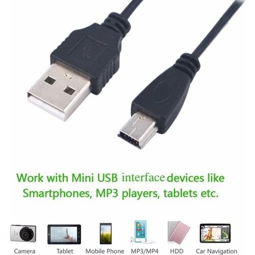 Mini USB 2.0 Cable 5Pin Mini USB to USB Fast Data Charger Cables for MP3 MP4 Player Car DVR GPS Digital Camera HDD Smart TV
