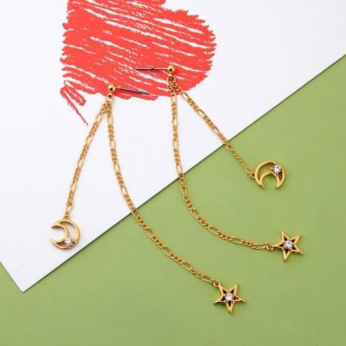 Trendy Gold Color Moon Star Dangle Earrings For Women Round Zircon Earrings Fashion Jewelry