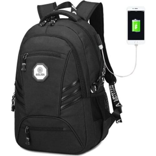 New student bag PVC splash-proof backpack mens fashion casual multi-function USB charging backpack fashion travel bag