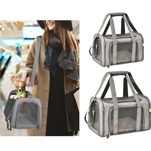 Pet Carrier Transport Box w/ Handles Pet Carrying Box Travel Bag w/ Washable Cozy Bed Collapsible Cage Easy to Storage