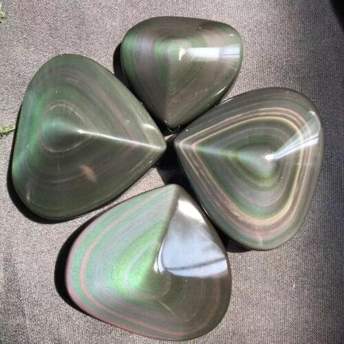 Natural Rainbow Obsidian Cat Eyes Quartz Crystal Heart Stones Healing Minerals Specimen Decor Gift